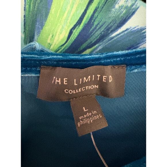 The Limited Mykonos Blue Crushed Velvet Blouse Top Bell Sleeve Ribbon Tie NEW - Picture 6 of 11